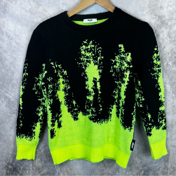 MSGM | Shirts u0026 Tops | Msgm Kids Black Neon Green Large Glitch Print Crew  Neck Sweater | Poshmark